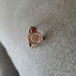 Vintage-Style Roman Coin Signet Ring – Gold Copper Patina, Size 7.75